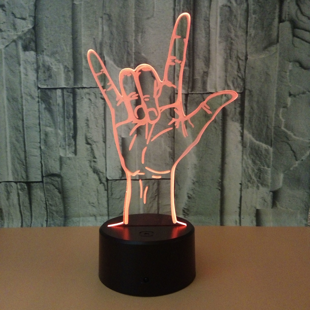 New I love you gesture 3D lamp colorful touch remote control sign language 3D LED lamp Valentine's Day gift 3D lamp.