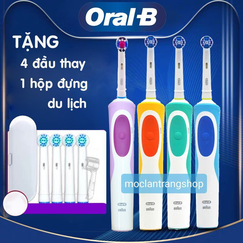 Bàn chải điện, Máy đánh răng Oral B chính hãng, tặng 4 đầu thay + hộp đựng du lịch