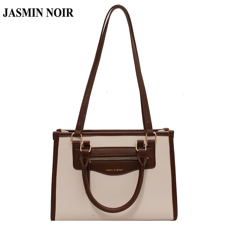 Túi xách JASMIN NOIR da PU kiểu vuông cỡ lớn có khóa kéo kiểu retro cho nữ