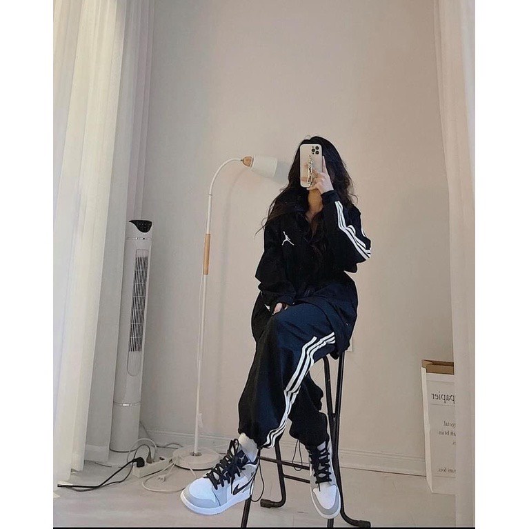 Set Bộ nỉ thể thao 3 sọc nam nữ HÌNH NGƯỜI form rộng unisexSet Đồ bộ thể thao ulzzang freeship  sale