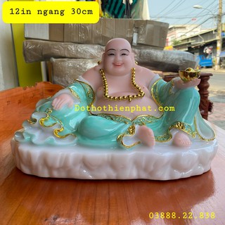 Tượng phật di lặc đá 12in ngang 30cm màu xanh da trời rất đẹp