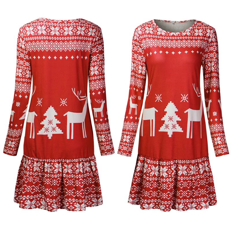 Đầm Midi Tay Dài Dáng Ôm In Họa Tiết Giáng Sinh Thời Trang Mùa Hè Thu Cho Nữ