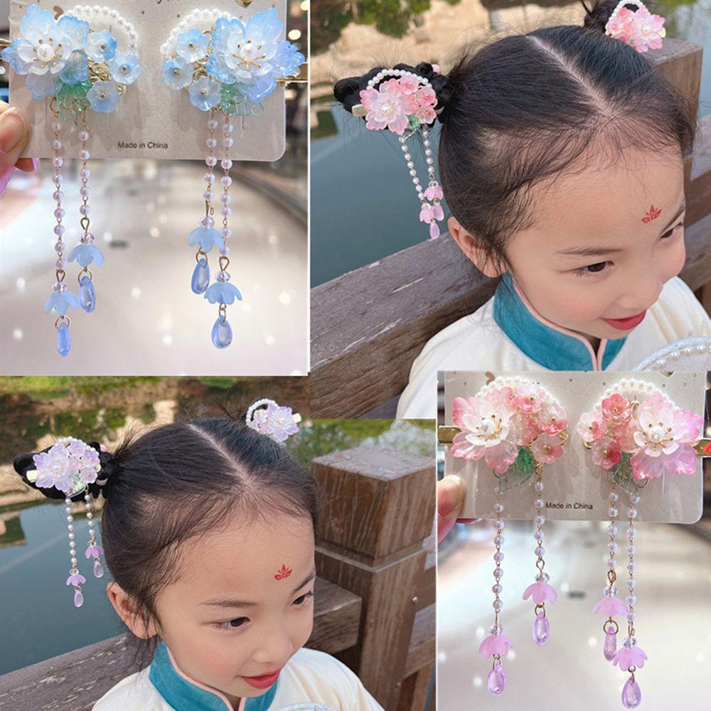 Kẹp Tóc Hình Hoa Phối Tua Rua Kiểu Hán Phục Dễ Thương Cho Bạn Gái VANES1