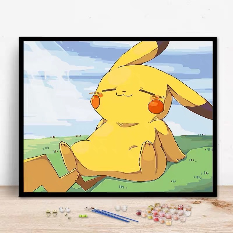 PiKaChu Tranh Sơn Dầu Số Hoá, Tranh Tô Màu Theo Số Pikachu đã căng khung