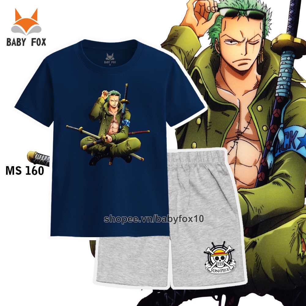 Bộ bé trai size nhí, trung, đại 100% cotton loại tốt, thương hiệu BABY FOX in hình Luffy, Zoro m