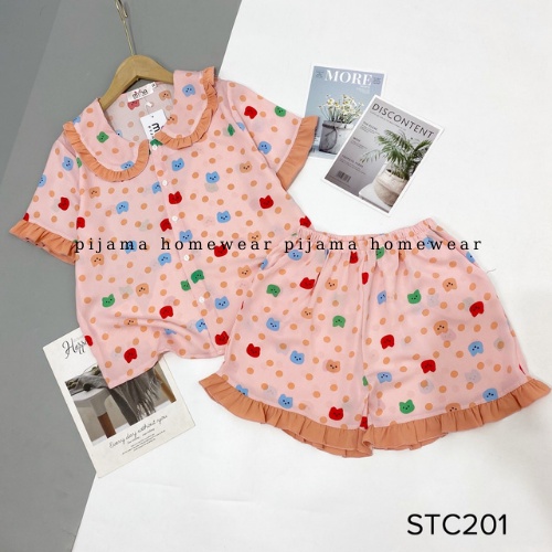 Bộ Pijama cộc đùi cổ bèo chất lụa mango mềm mịn