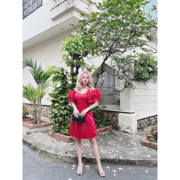 g9-đầm tapta tay lưới phồng