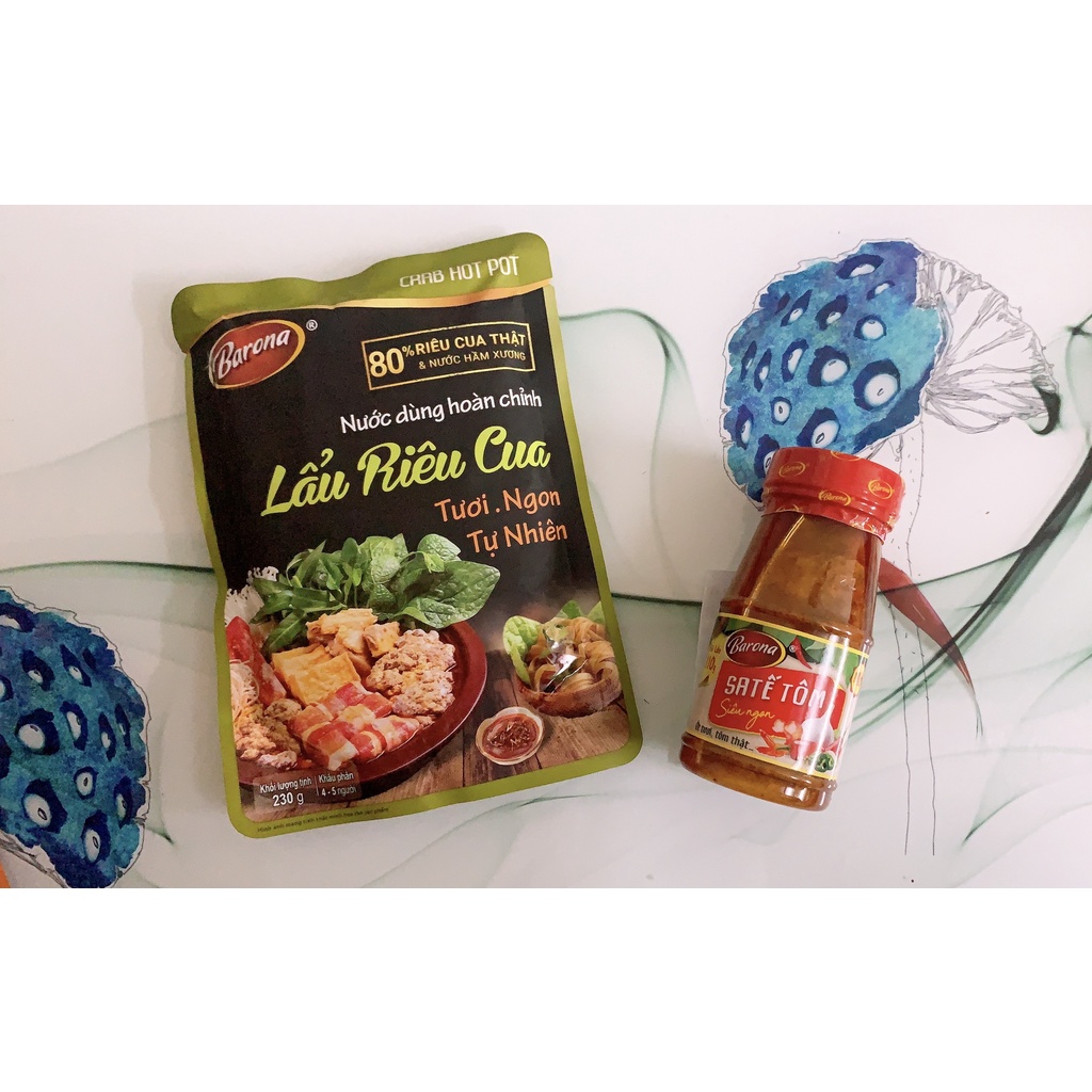 [Lẩu Riêu Cua] Combo Nước Dùng Hoàn Chỉnh Barona Lẩu Riêu Cua 230g Và 1 Lọ Sa tế Tôm Barona | BigBuy360 - bigbuy360.vn