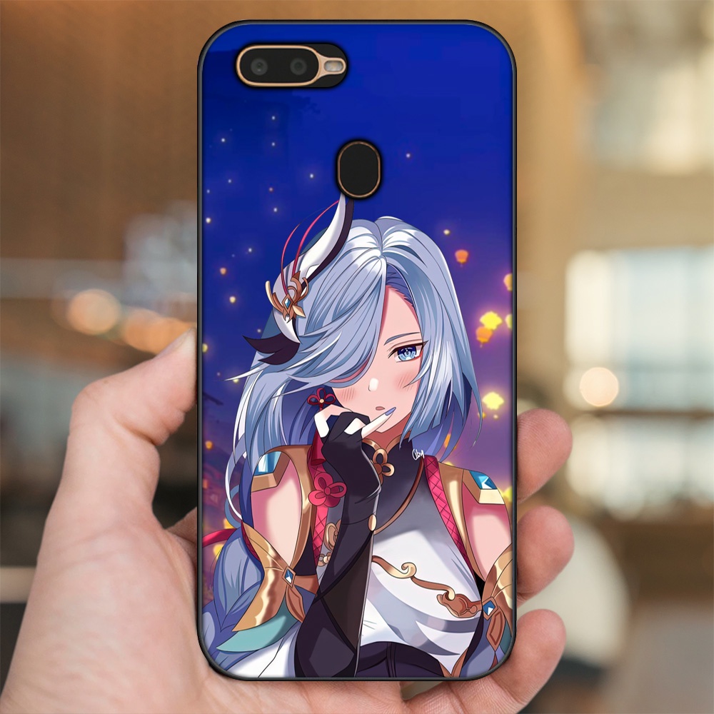 Ốp lưng Oppo A5S, A7, A12, F9 viền đen in hình Shenhe Genshin Impact