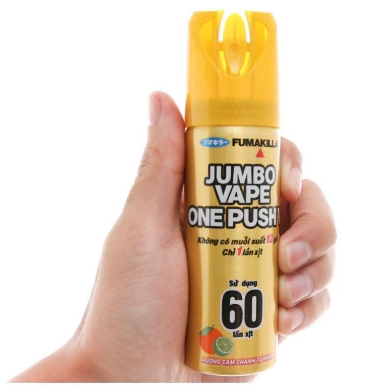 Xịt muỗi JUMBO VAPE ONE PUSH không có muỗi xuốt 12h chỉ 1 lần xịt(sử dụng 60 lần xịt)