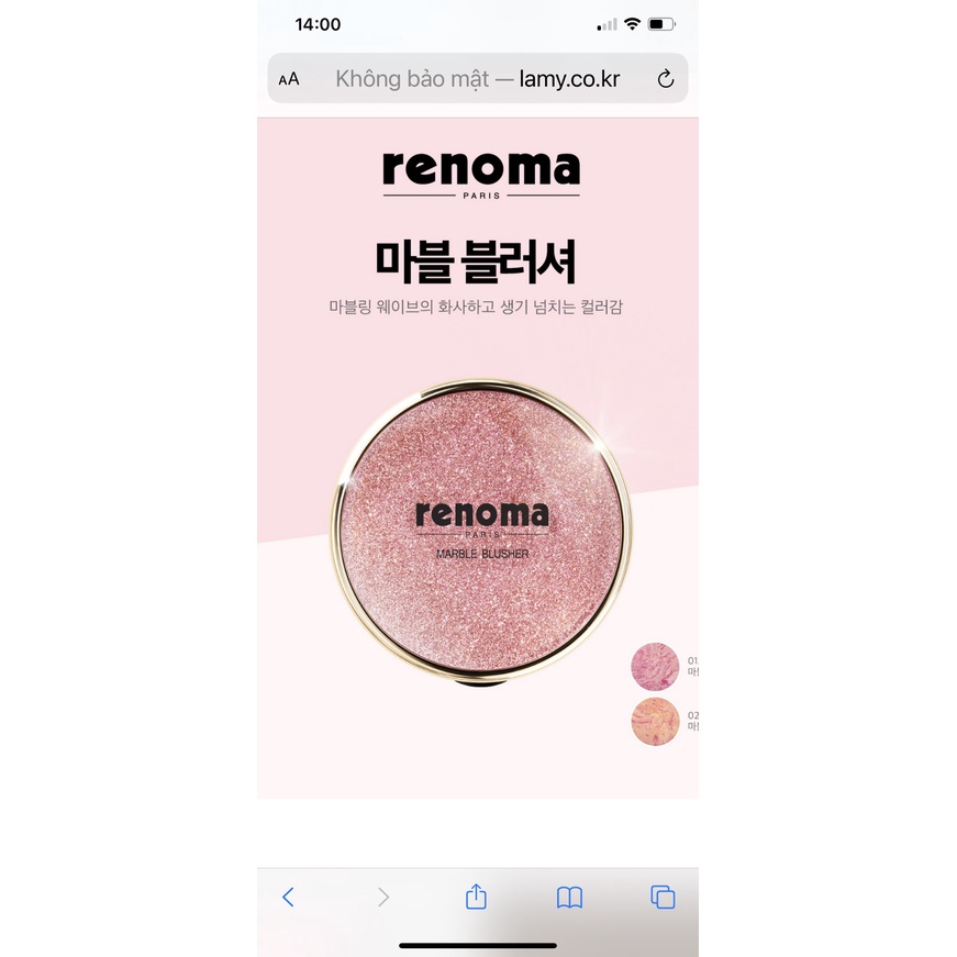 Phấn má hông 3D Renoma Lareine Marble Blusher #01(hồng phấn),#02(hồng cam) 12g