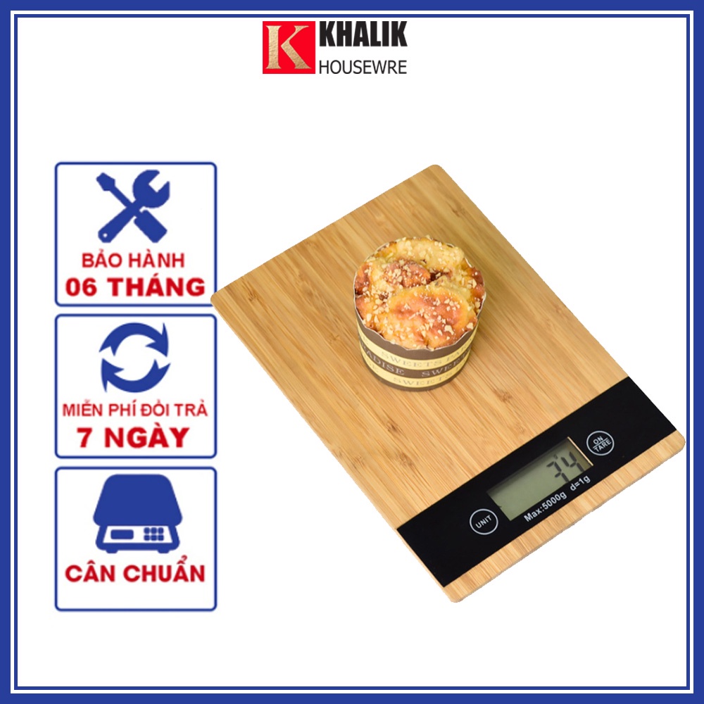 Cân tiểu ly điện tử nhà bếp mặt gỗ KLMG01 định lượng 1g - 5kg làm bánh độ chính xác cao kèm 2 viên pin AAA - cân KHALIK