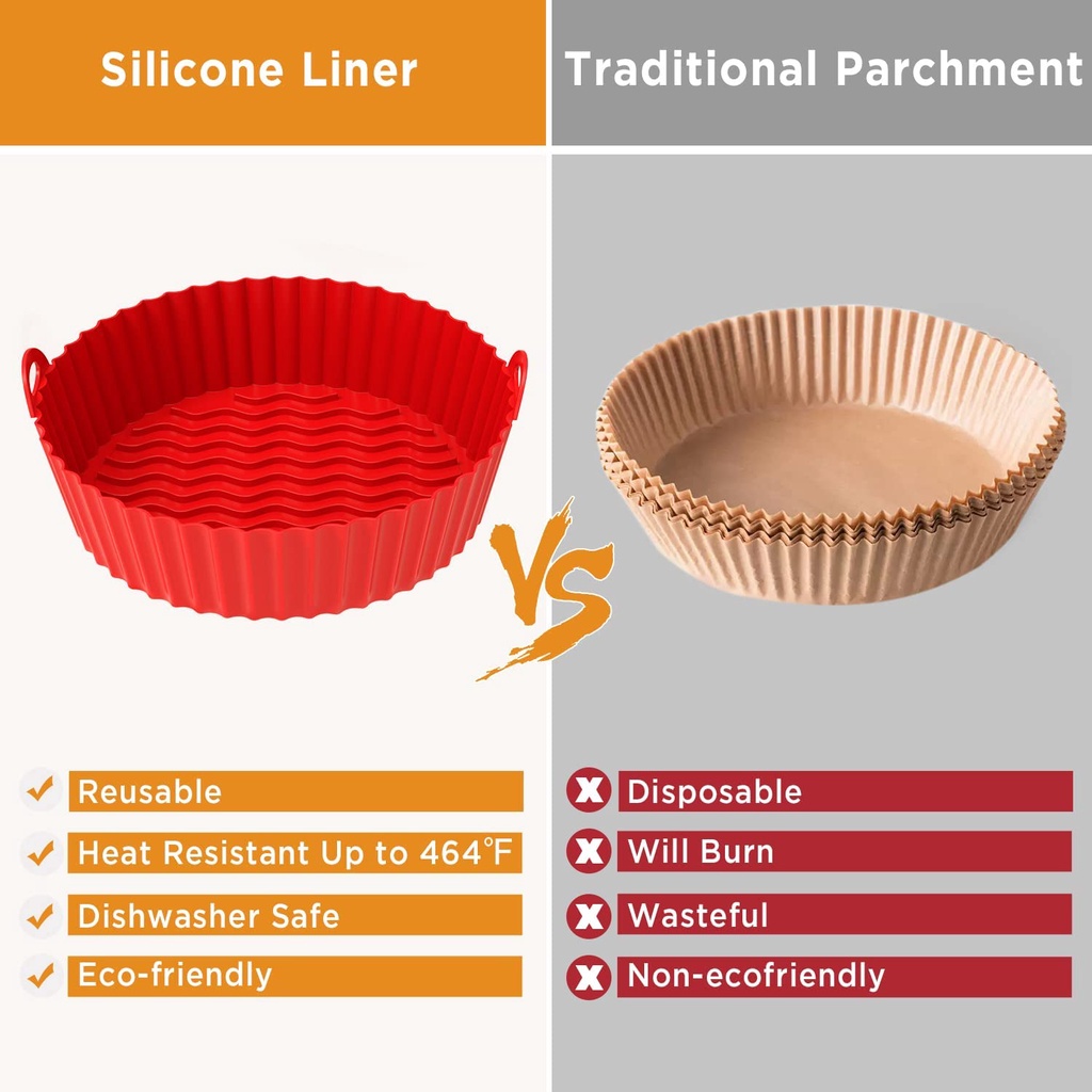 Bộ 2 Nồi Chiên Không Dầu Bằng Silicone Chịu Nhiệt Tái Sử Dụng Được 7.5inch