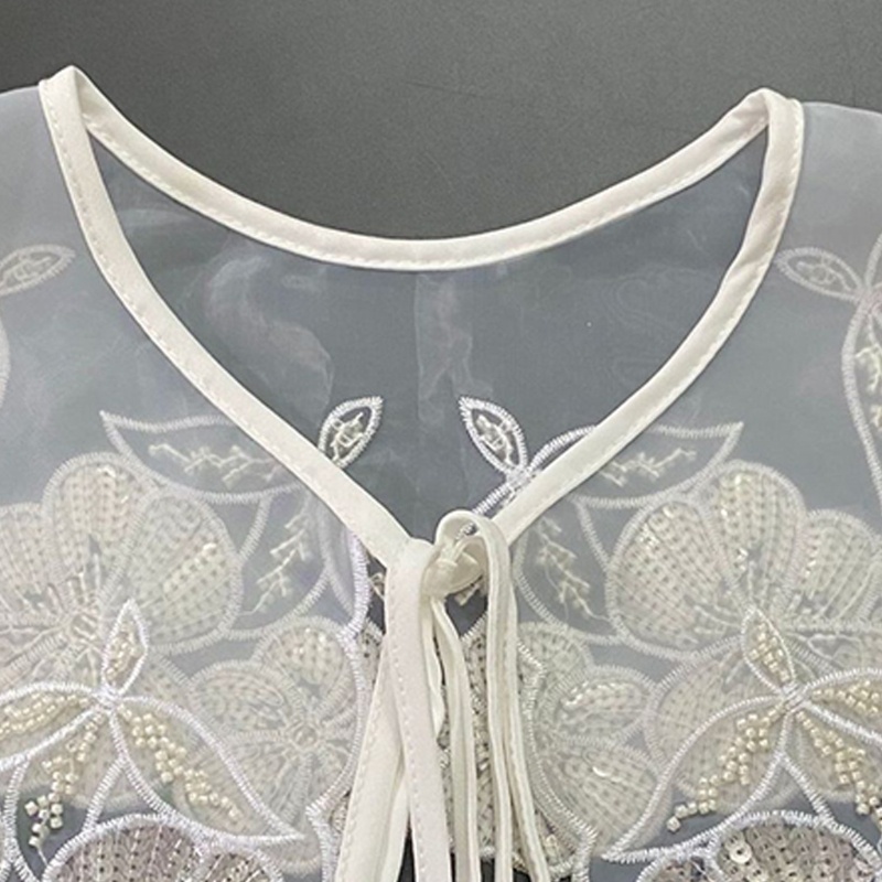 Vòng Cổ Dây Buộc Khăn Choàng Cổ Vải Organza Đính Hạt Kim Sa Hình Hoa Dành Cho Nữ