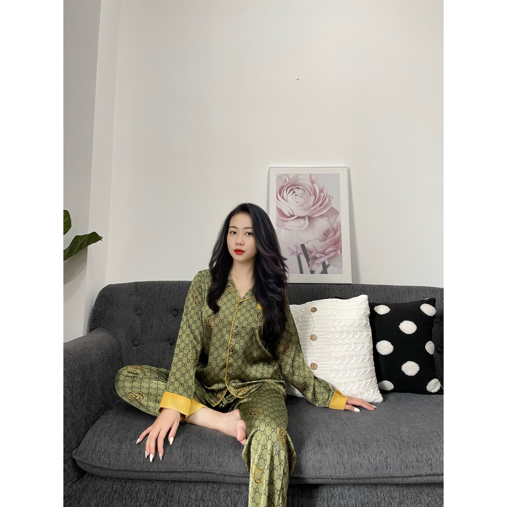 Đồ bộ nữ - Đồ ngủ nữ pijama tay dài chất liệu Latin phối hình hoạ tiết sang trọng freesize | BigBuy360 - bigbuy360.vn