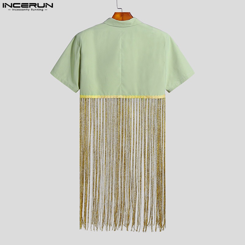 Áo sơ mi INCERUN tay nam tay ngắn trơn màu S-5XL