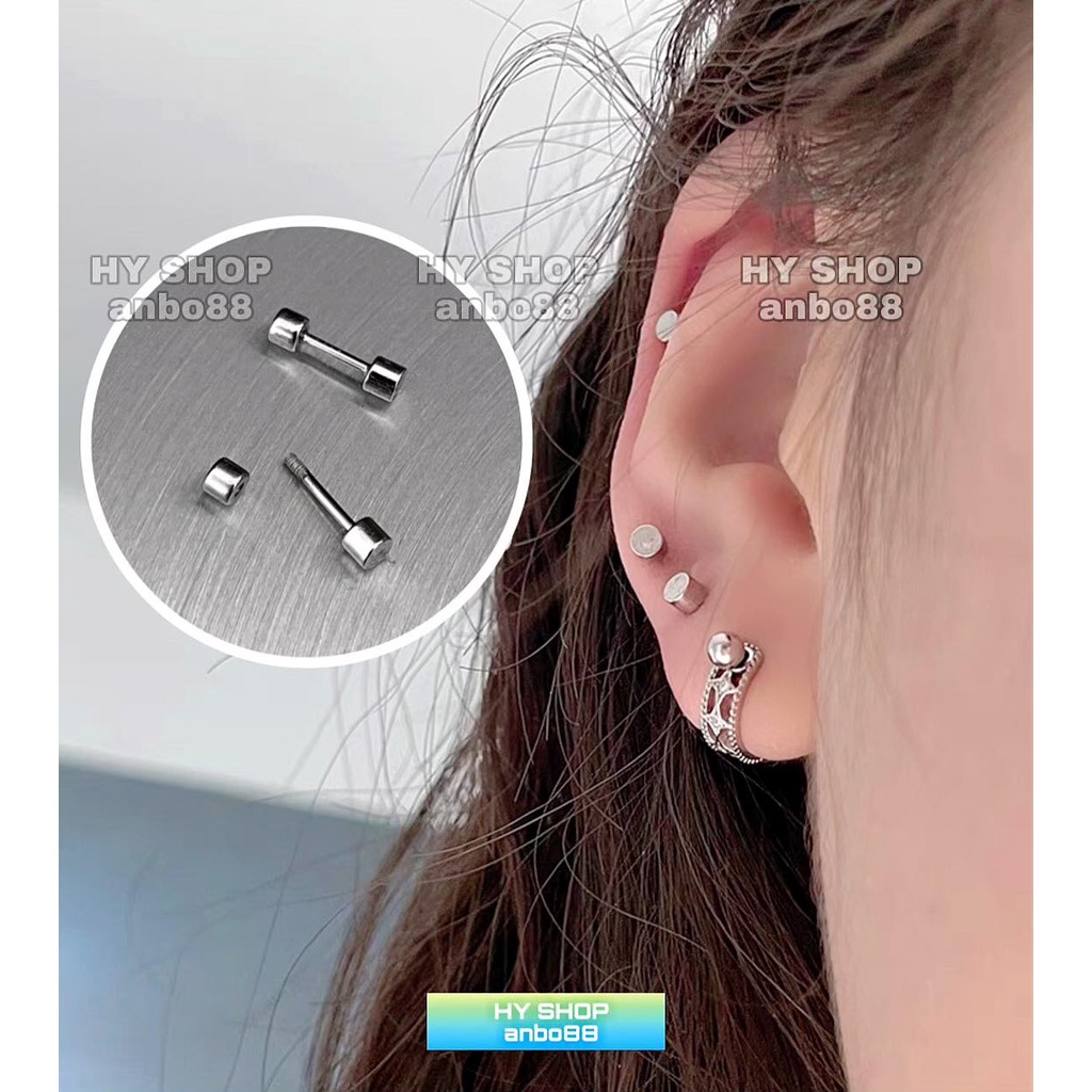 khuyên tai nam nữ tròn dẹt cá tính titan không gỉ