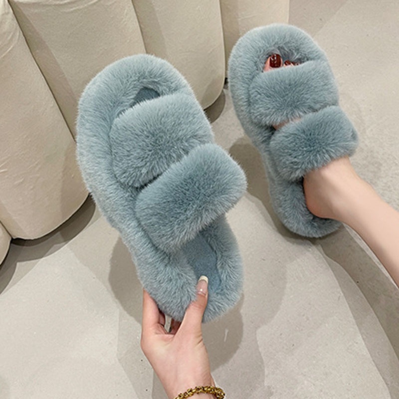Big Size 35-42 Dép lông nữ bông mang trong nhà chống trượt 2cm thời trang thu đông xinh xắn