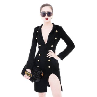 Đầm ôm body kiểu vest tay dài hở ngực kết nút