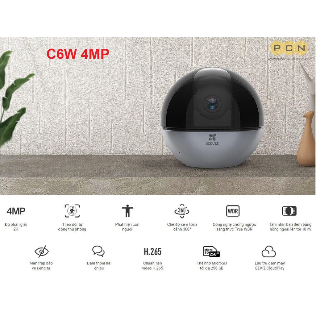 Camera Wifi Ezviz C6 4MP 2K+ Xoay 360 độ - Đàm Thoại 2 chiều - Al Thông minh