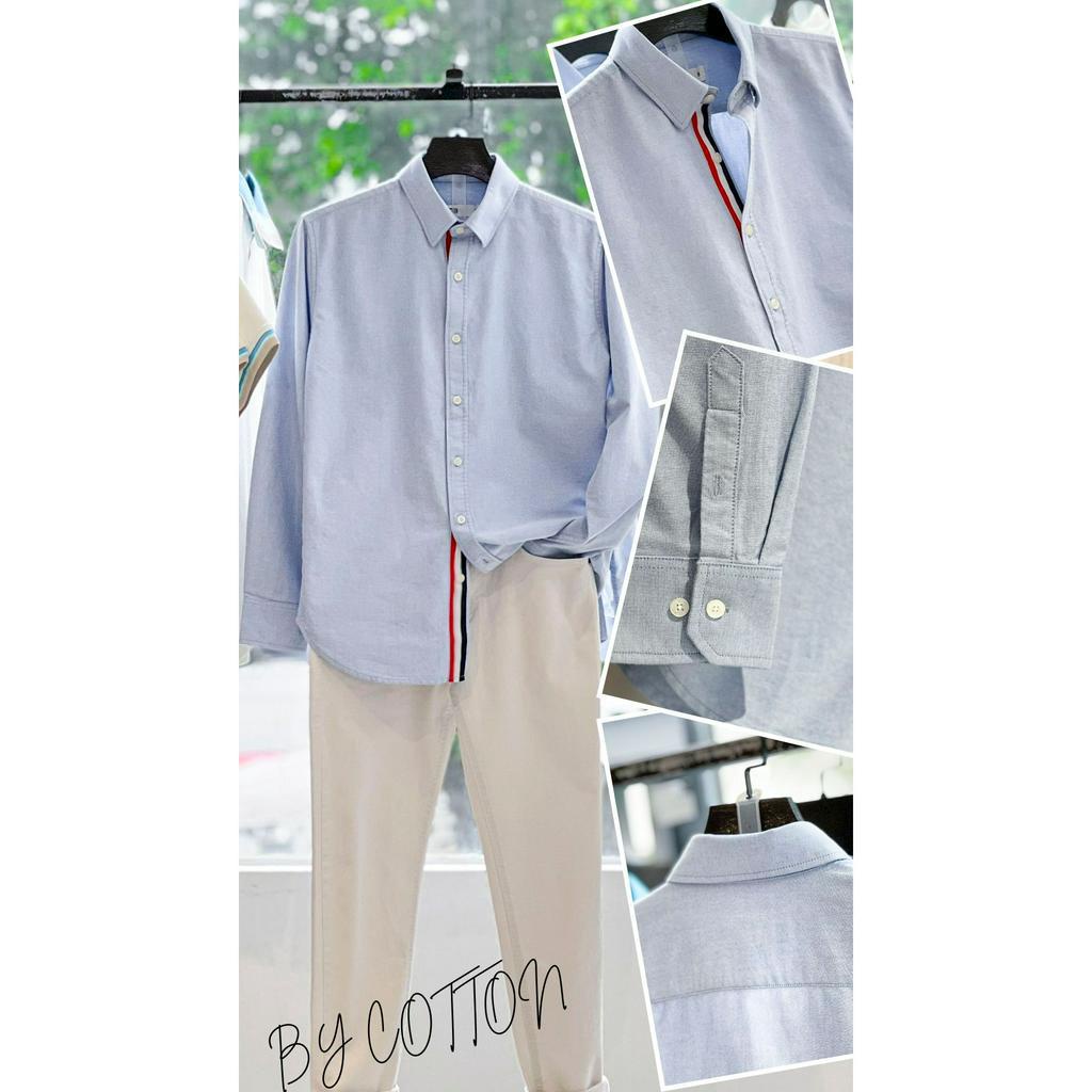 Áo Sơ Mi Nam Dài Tay Trơn BY COTTON Light Blue Oxford Shirt With 3 Stripes