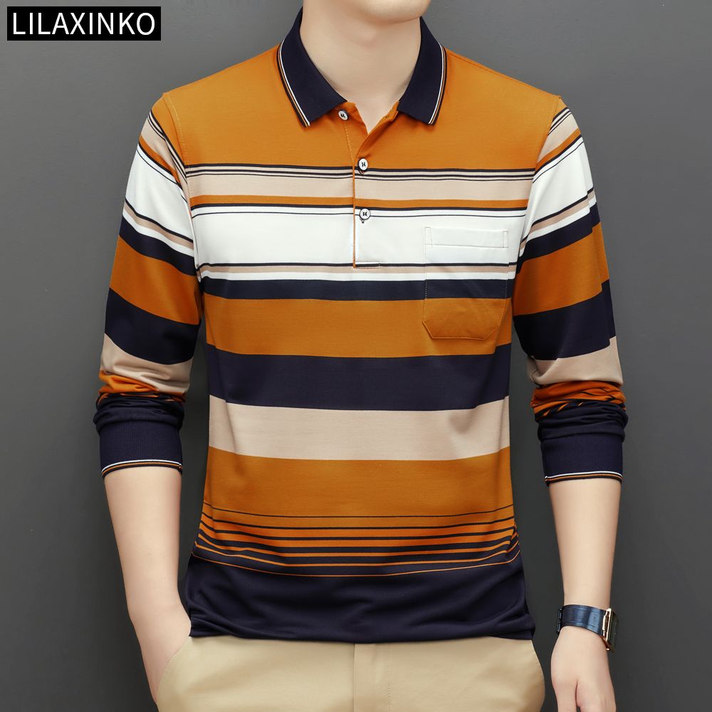 Áo Thun Polo Cotton Tay Dài Kẻ Sọc 3 Màu Thời Trang Thu Đông Cho Nam