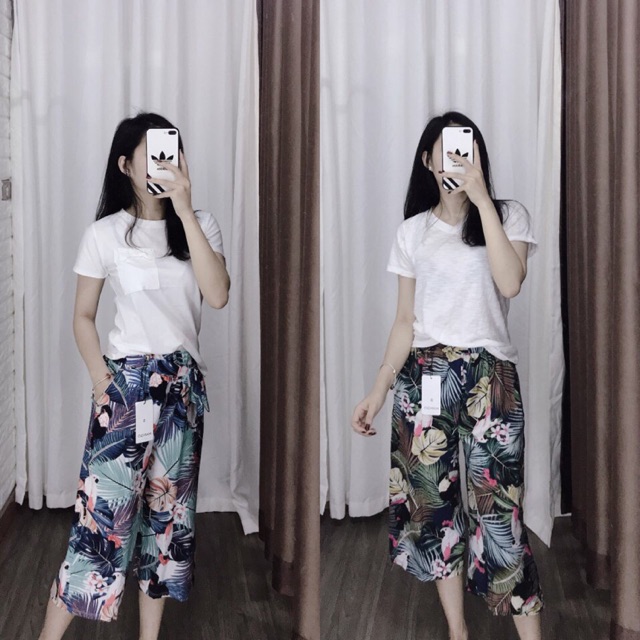 Quần Culottes lửng họa tiết