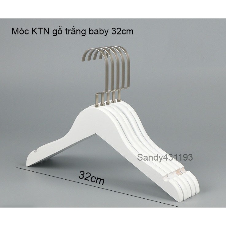 Móc gỗ treo quần áo trẻ em, gỗ trắng sơn xước KTN 32cm ( Bộ 10 móc )