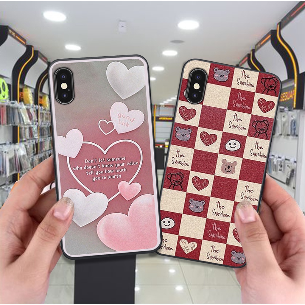 Ốp Iphone X / Xs / Xs max / Xr in hình trái tim caro đen trắng , hồng cute xinh xắn dễ thương