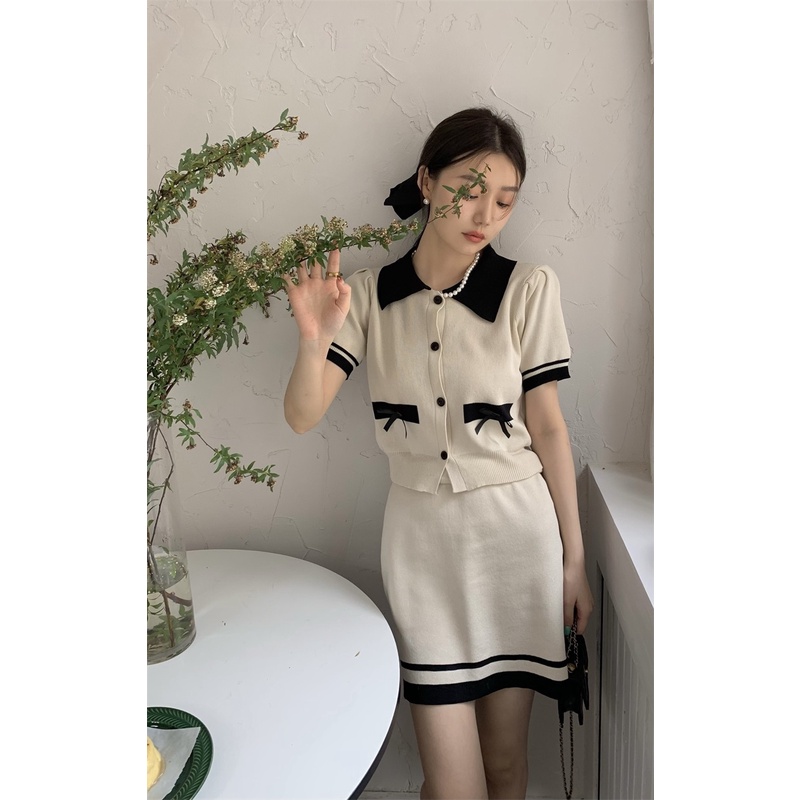 Set áo cardigan dệt kim và chân váy ngắn ZHELIHANGFEI thời trang nữ