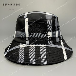 Nón bucket Sọc Caro thêu ĐEN- mũ tai bèo