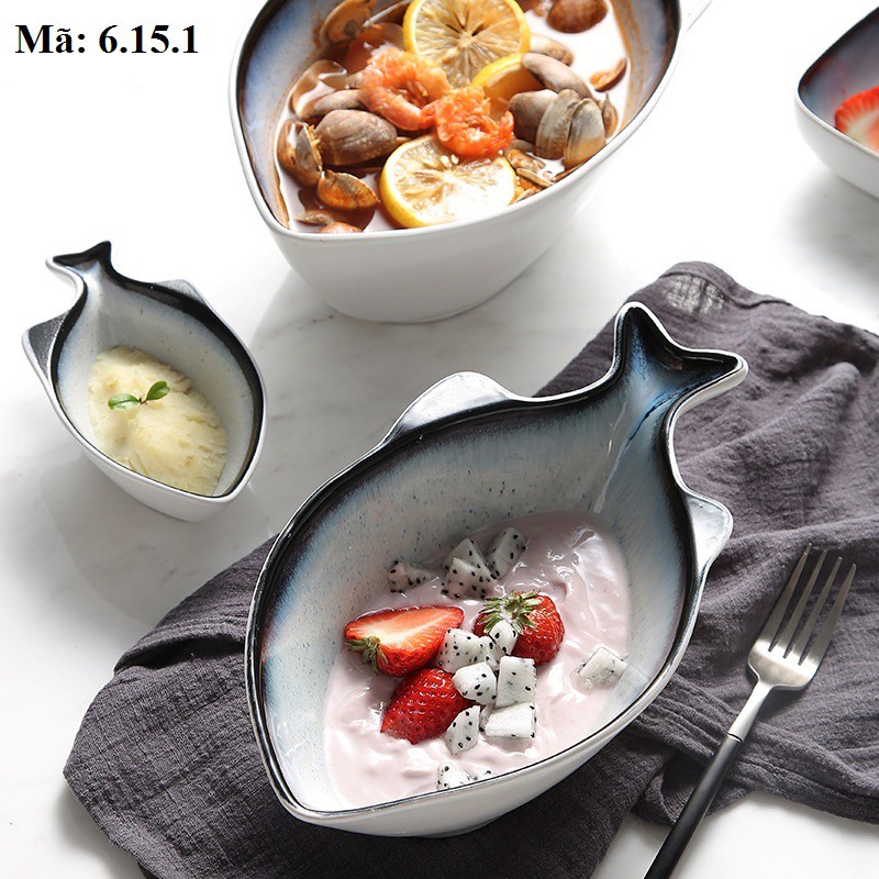 Tô cá phong cách Bắc Âu, bát sứ hình con cá, phụ kiện bà ăn: 6.15.1