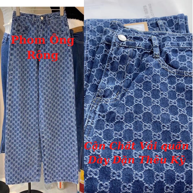 Quần Jeans Baggy Nữ LV_ GC in họa tiết gucc.i ống suông rộng hot trend 2021