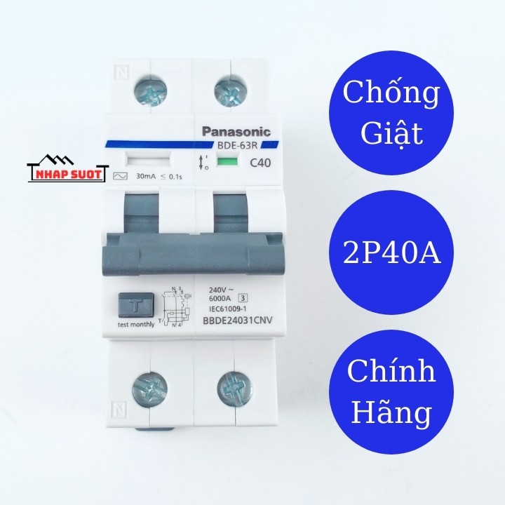 [Chính Hãng] Aptomat RCBO Át Cài Chống Giật Chống Rò Panasonic 2P32A 2P40A 2P50A 2P63A