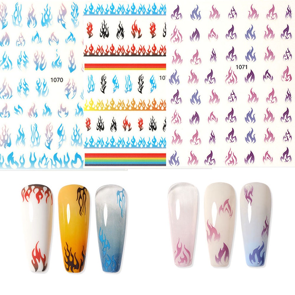 [Hàng mới về] Miếng dán trang trí móng tay hình ngọn lửa 3d nhiều màu sắc thời trang DIY