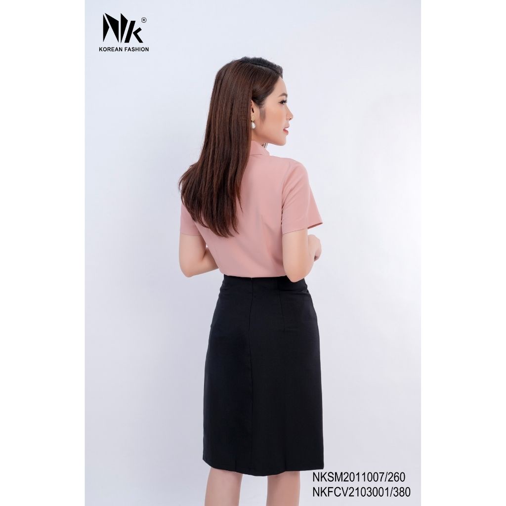 Chân Váy Nữ Công Sở NK Fashion Xếp Ly Cạp Đứng Cúc Bọc, Chất Vải Hản Mềm Mịn, Co Giãn NKFCV2103001