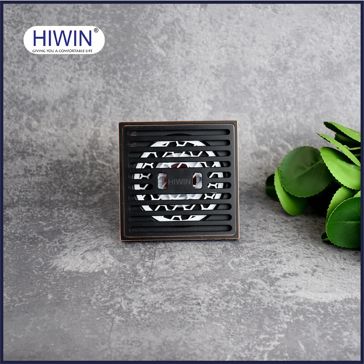 Phễu thoát sàn ngăn mùi hôi thoát nước nhanh đồng mạ đen kích thước 100x100mm HIWIN FD-1410B