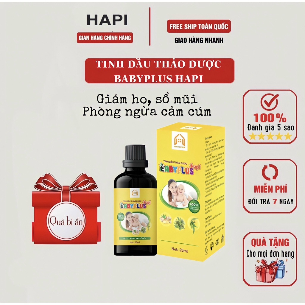 Tinh Dầu Thảo Dược Babyplus Hapi, Sạch Long Đờm, Hết Ho, Sổ Mũi