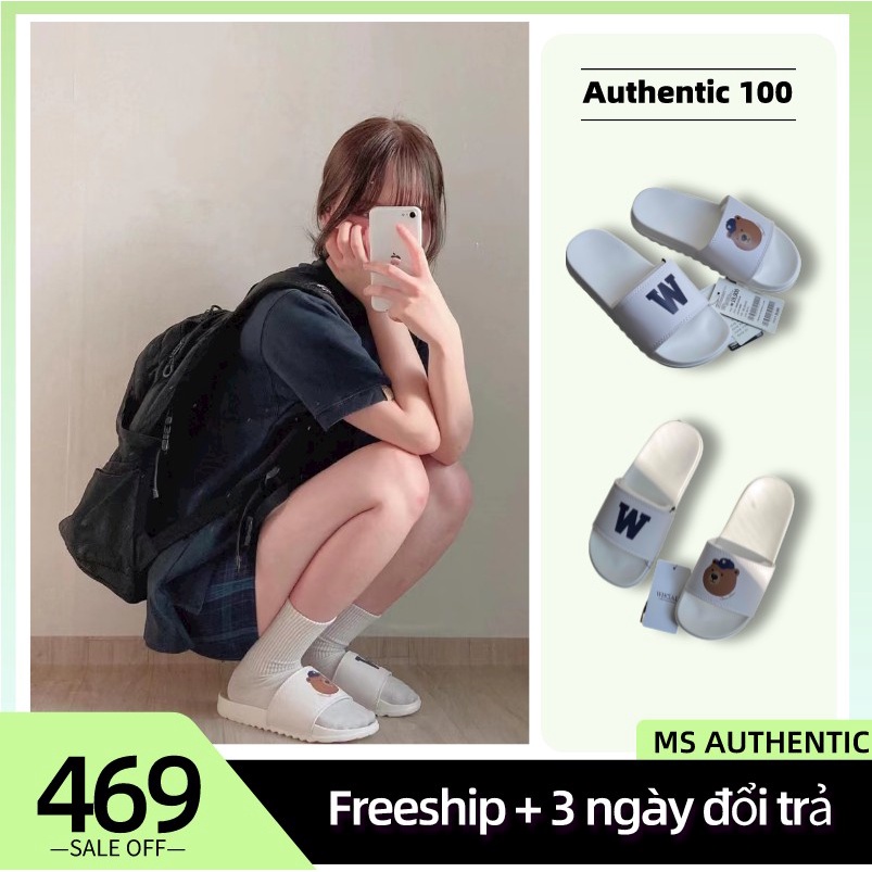 【Chính Hãng】Dép gấu Whoau quai ngang authentic·kiểu Hàn Quốc trẻ trung | WHAPC2232A