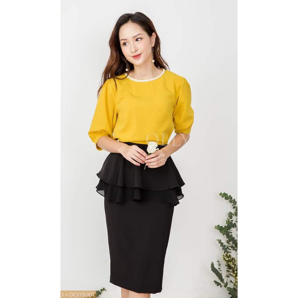 Chân váy bút chì bèo 2 tầng thân trước che bụng công sở(sẵn size) - M80