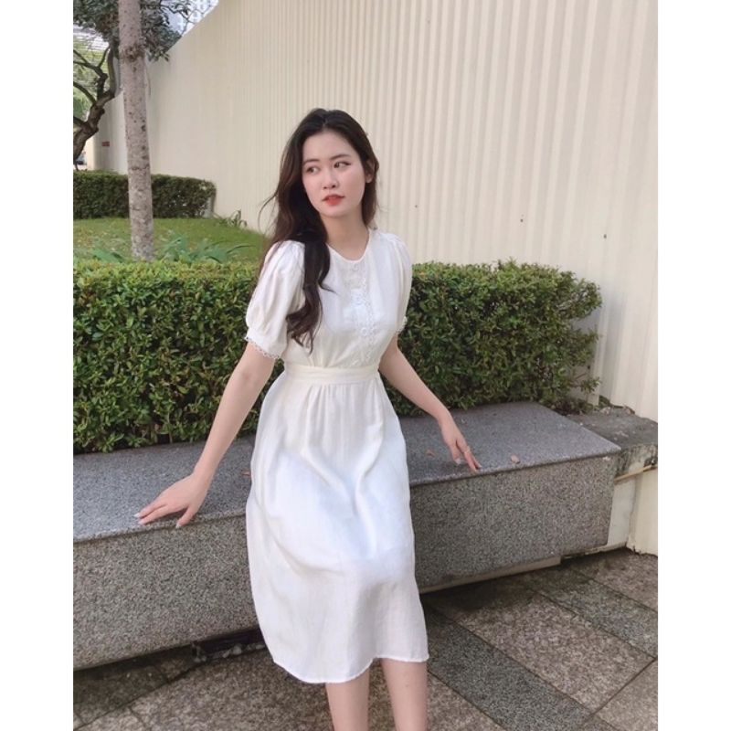 Đầm trắng Julie House tay bồng buộc nơ eo siêu xinh