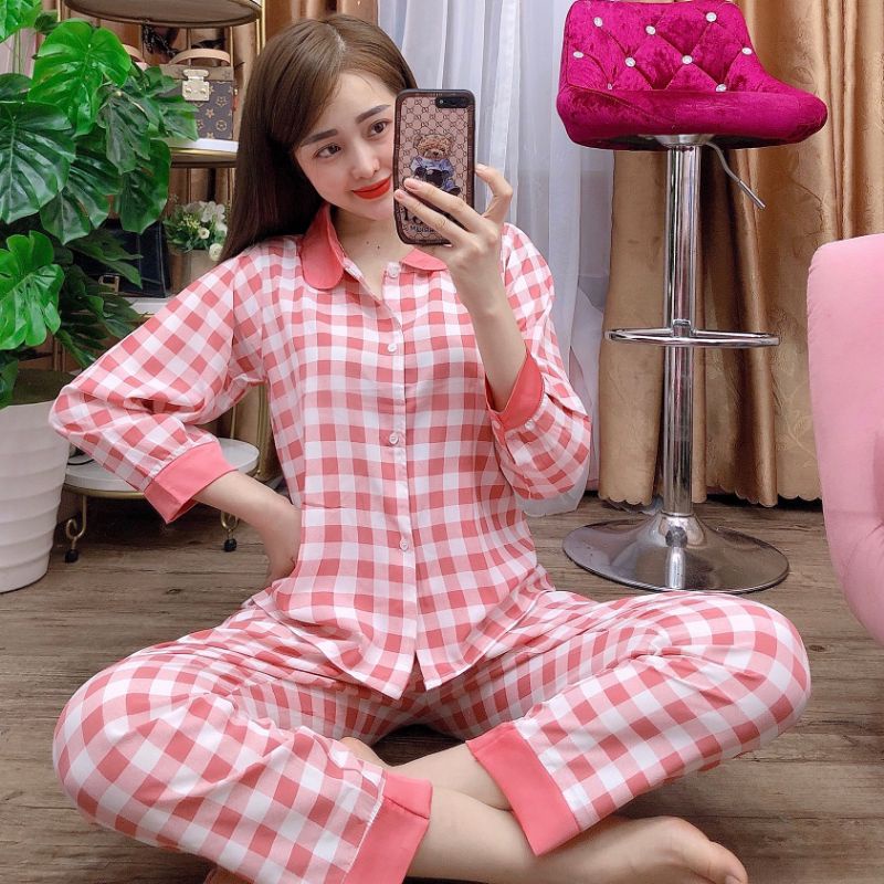 Đồ bộ satin tay dài có túi quần