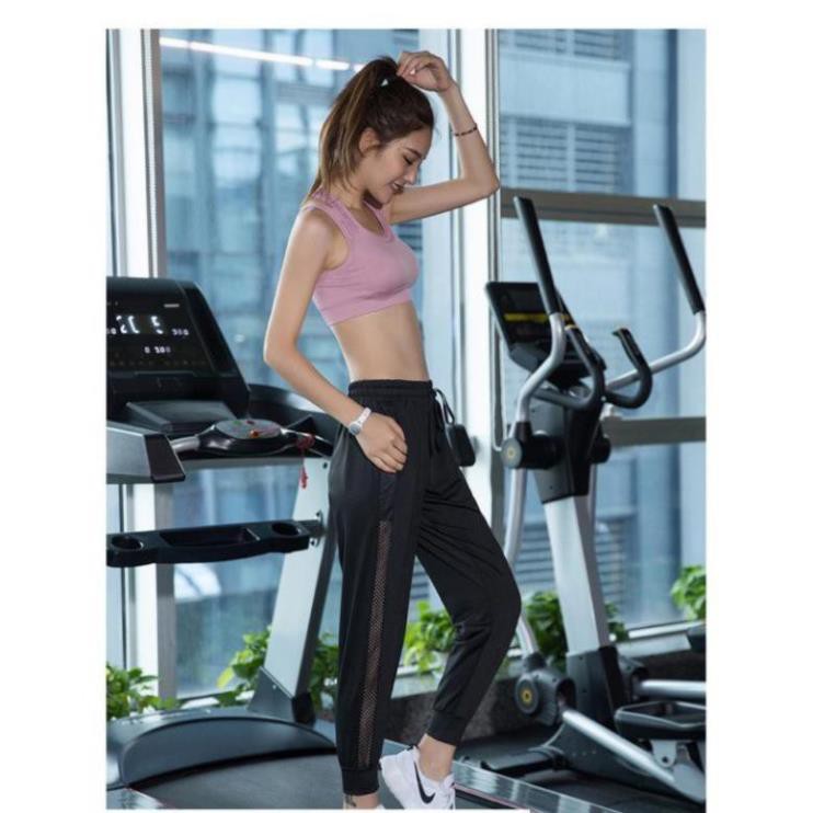 [EMMA] Quần Tập Gym Nữ [JOGGER] Thể Thao Thun Pha Lưới Hông [ĐỒ TẬP]