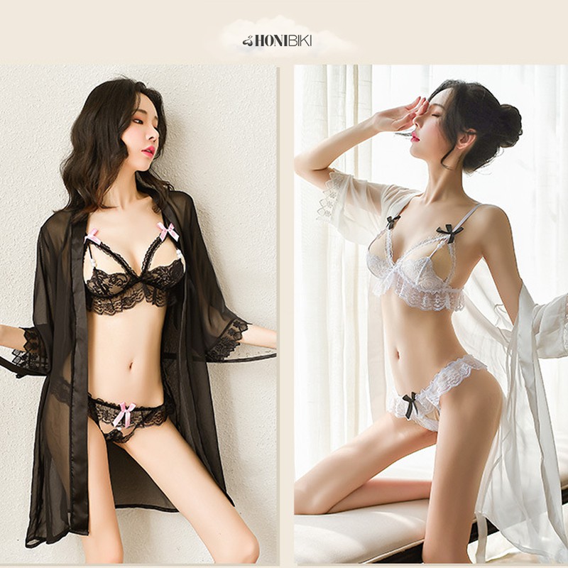 Váy ngủ Sexy - Set đồ ngủ xuyên thấu và áo choàng quyến rũ dành cho nữ HONIBIKI Mã VN010 | BigBuy360 - bigbuy360.vn