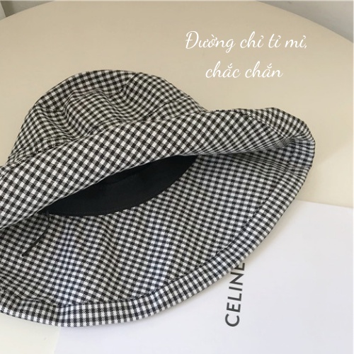 Nón rộng vành chống tia UV họa tiết kẻ caro, mũ đi biển phong cách Hàn Quốc R6