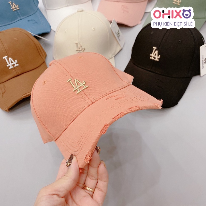 Mũ lưỡi trai nón kết LA thêu chữ rách bản xuất hàn cao cấp đơn giản thời trang phong cách ulzzang nhiều màu OHIXO LT20