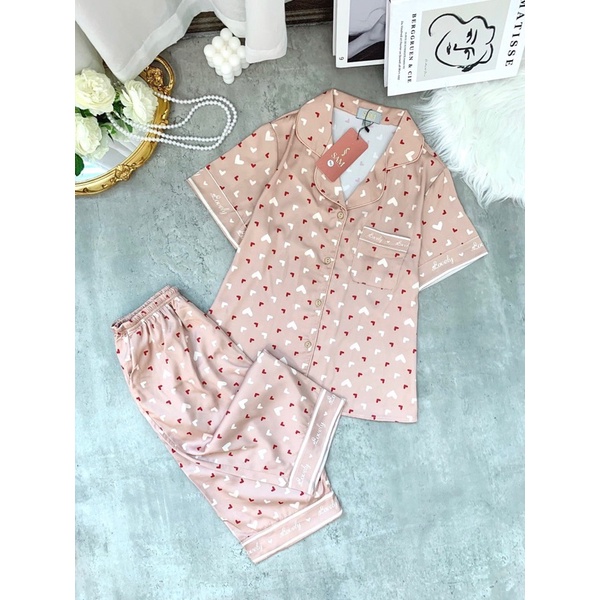 Bộ lụa pijama ngắn tay quần lửng siêu hot cao cấp hãng choco - sam bộ mặc nhà đẹp