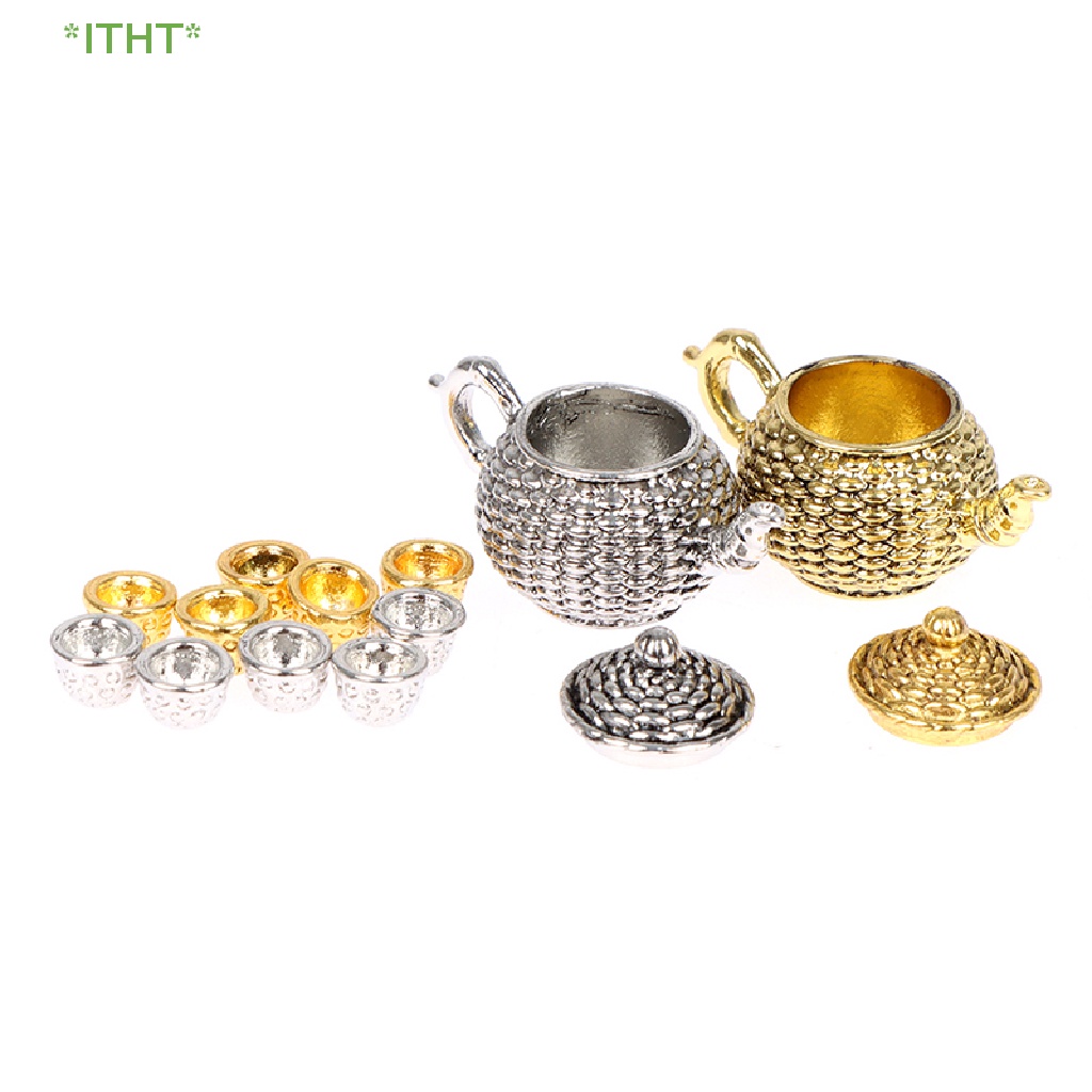 Bộ 6 Ấm Trà Mini Tỉ Lệ 1: 12 Cho Nhà Búp Bê Kèm 5 Tách Trà Và Nắp Đậy Mới