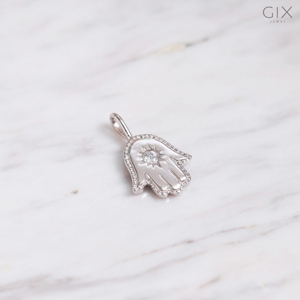 Mặt dây chuyền bạc 925 mạ vàng hình bàn tay hamsa may mắn đính 1 viên đá độc đáo Gix Jewel MDC04