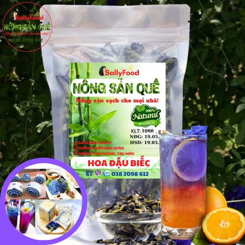 240gr Trà Hoa Đậu Biếc Hữu Cơ Sạch Sấy Khô - Bông Đậu Biếc Organic Pha Trà, Làm Bánh, Nấu Ăn - Nông Sản Quê Sally Shop
